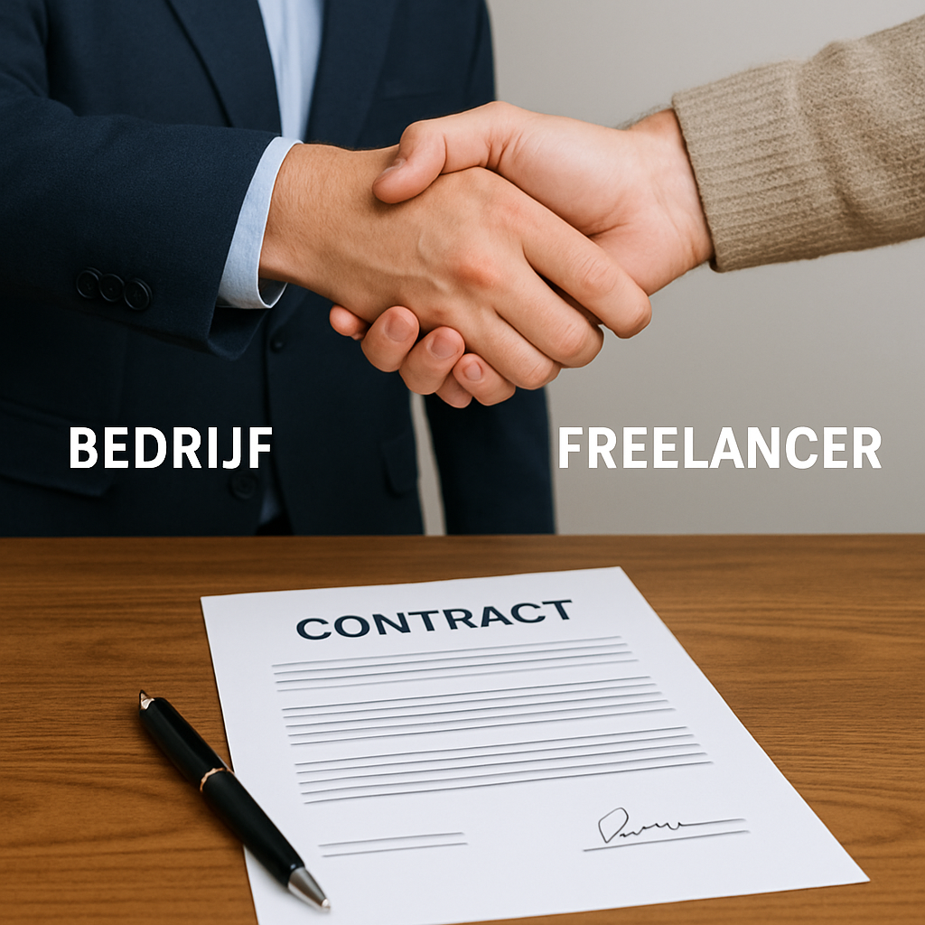 Bedrijfsvertegenwoordiger en ERP-freelancer sluiten een duidelijke overeenkomst om risico’s te verminderen.